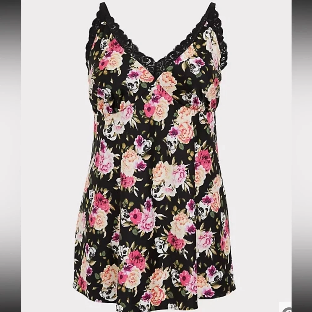 Torrid Skull Floral Satin Babydoll